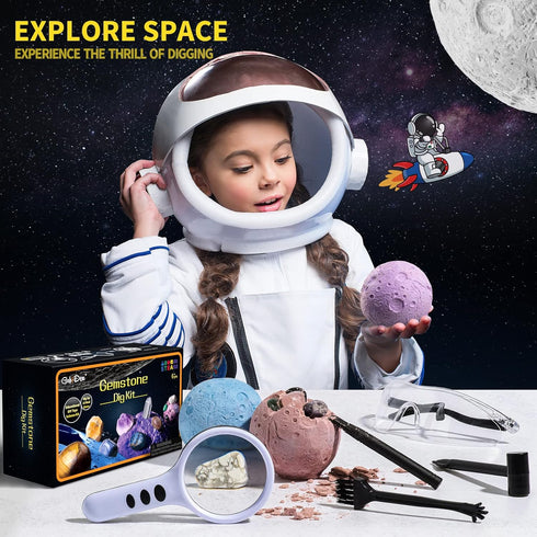 15 6+ GobiDex Gemstones Dig Kit, Solar System Science Kit for Kids, Excavate Real Gems, STEM Educational Space Toys
