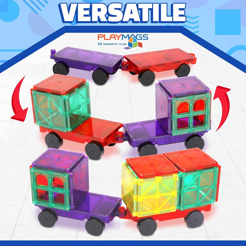 Playmags 2 Piece Car Set with Stronger Magnets, STEM Toys for Kids, Use with All Magnetic Tiles, Colors May Vary