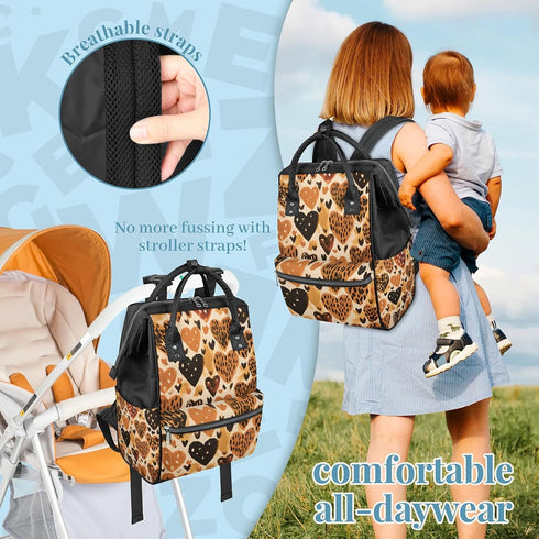 Honeybaby Backpack 19L Diaper Bag for Mom & Dad Print Abstract Leopard Large Diaper Bag Tote with Multi-Pocket