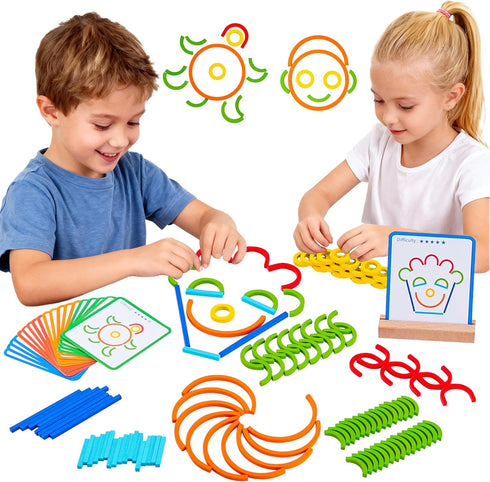 Montessori Smart Sticks and Rings Set with Challenge Cards, 120PCS Creative STEM