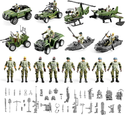 HOSPONY 58-in-1 4-7 6-8 8-12, Army Men Toys for Boys Military Truck/Helicopter/Kayak Boat/Motorcycle/Army Men Action