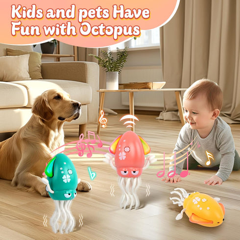 Sachie Dancing Octopus Baby Toy Electric Crawling Octopus with Music & Lights, Rechargeable Sensory Toy for Infants