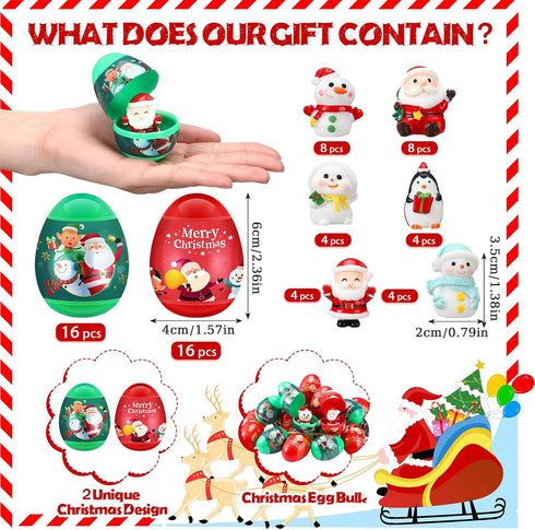 Poen Set 32 Christmas Eggs of Pre Filled Eggs Toddler Stocking Stuffers Stocking Stuffers for Kids Xmas Surprise Toy