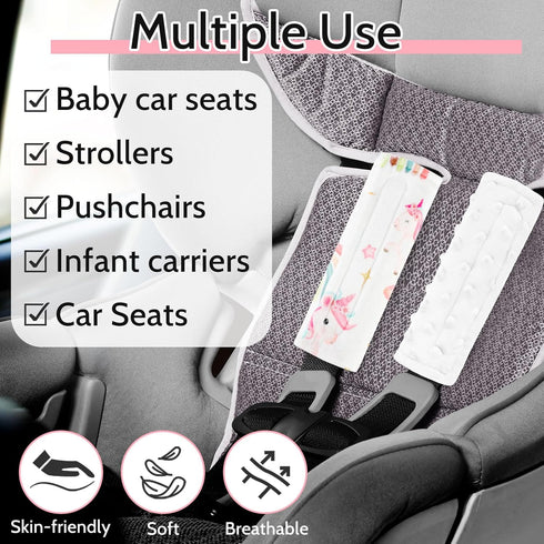 Unicorn Baby Car Seat Strap Covers & Nursing Pillow Cover - Soft Organic Knit
