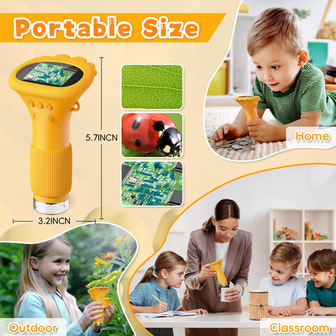 Ahalfcit 1000X 2 3-12 Microscope for Kids, Handheld Digital Microscope with HD IPS Screen, Portable Mini Camera