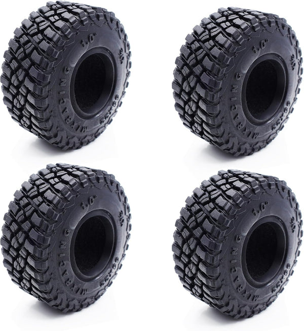 1.0 Tires Adhesive Crawler Rubber Tires - 55mm X 22mm with Foam Inserts for 1/18 TRX4M and 1/24 SCX24 Upgrades