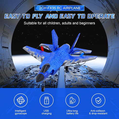Beffkkip 2CH HW39 2.4GHz F35 RC Plane RC Airplane Toys Fighter Remote Control Plane RTF for Beginner, Kids and Adults
