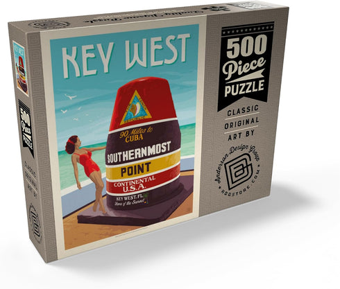 MyPuzzle Key West, Florida Vintage Poster, Premium 500 Piece Jigsaw Puzzle for Adults