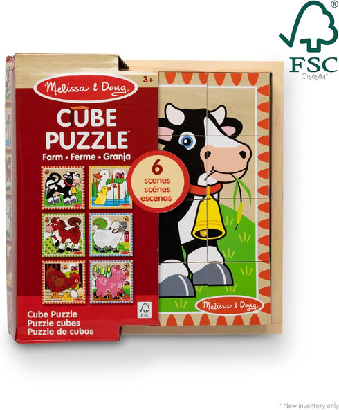 Melissa & Doug Farm Wooden Cube Puzzle - 6 Puzzles in 1 (16 pcs) - FSC Certified