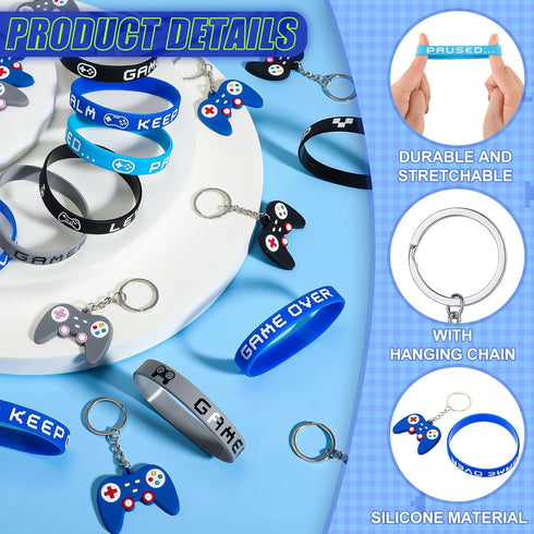 Shappy 36 Pieces Video Game Bracelets, Wristbands, Gaming Party Bags with Drawstring Game Controller Keychains