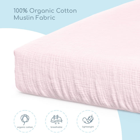 100% (28"x 52") Muslin Crib Sheets, Organic Cotton, Breathable and Ultra-Soft, Standard Crib Sheet Mattress for Girls