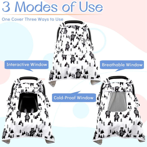 Cozy Baby Carseat Cover Boys, Newborn Car seat Canopy, Minky & Warm Cover, Winter Carrier Cover with Peep Windows, Soft