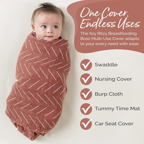Tummy 47 47 Itzy Ritzy Breastfeeding Boss Multi-Use Cover A Nursing Cover, Swaddle, Car Seat Wrap, Time Mat & Burp