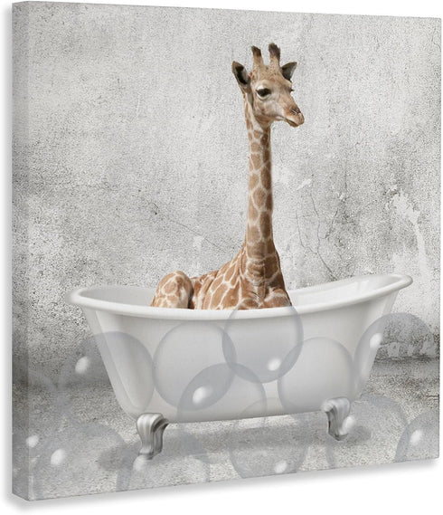 24 24 Inches, Stupell Industries 'Baby Giraffe Bath Time', Canvas Art, x Easy to Hang and Sturdy, Made in USA, by Kim