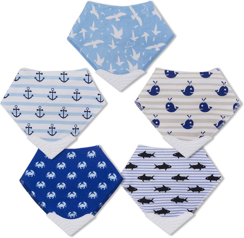 Giftty Baby Teething Bibs, 5-Pack Bandana Bibs with Teether, BPA-Free Cotton Drool Bib for Boys and Girls (Aqua)