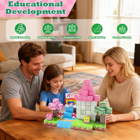 100PCS 3+ Magnetic Blocks Building Toys for Boys & Girls, Building Blocks with Magnificent Rainbow Topic, Ideal