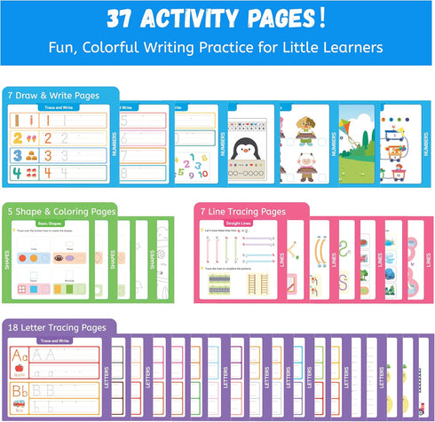 3-5, Preschool Learning Activities - Toddler Handwriting Practice and Tracing Books for Kids Ages Montessori Busy Book