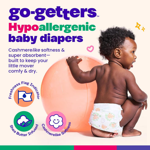 6, 35+ lbsBaby 68Count Happy Hues Go-Getters Disposable Diapers Size Diapers with Shea Butter, Wetness Indicator,Leak