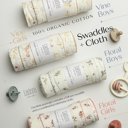Set Ladore Baby Gifts Swaddle Blanket & Cloth (Florel/Boys)