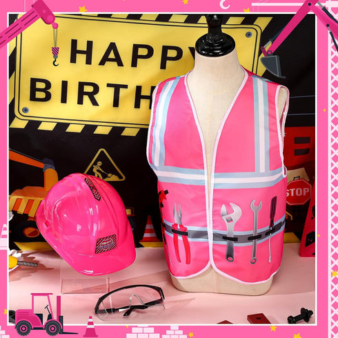 Set Handepo Construction Worker Costume Kids Hard Hat Construction Vest Goggles Toddler Dress Up Birthday Party Girls