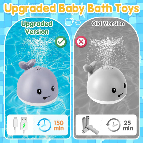 2024 Upgraded Baby Bath Toys, Rechargeable Light Up Whale Sprinkler Spray Fountain for Kids 1-3, Bathtub Toys for