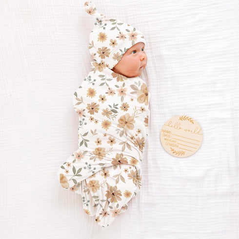 Konssy Baby Girl Newborn Receiving Blanket with Matching Headband and Beanie Set Baby Swaddle Floral Print Nursery Swaddle Wrap by Konssy