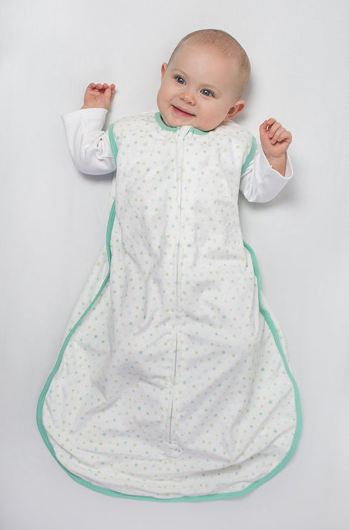 Amazing Baby Microfleece Sleeping Sack, Wearable Blanket with 2-Way Zipper, Playful Dots, SeaCrystal, Small 0-6 Month