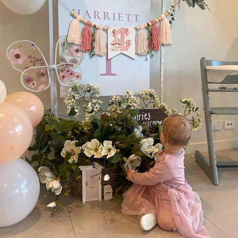 ZAIBIANHAO Fairy High Chair Banner - Mushroom Wildflower Highchair Banner,Yarn Tassel Fairy First Birthday
