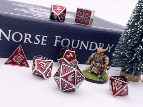 Norse Foundry Set of 7 Vampire Blood Norse Series Full Metal Polyhedral Dice for RPG Math Games DND Pathfinder