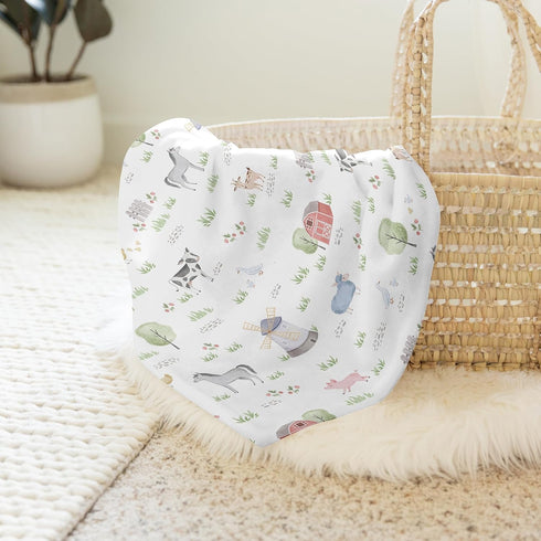 Sweet Jojo Designs Farm Animals Boy or Girl Swaddle Blanket Jersey Stretch Knit for Newborn or Infant Receiving