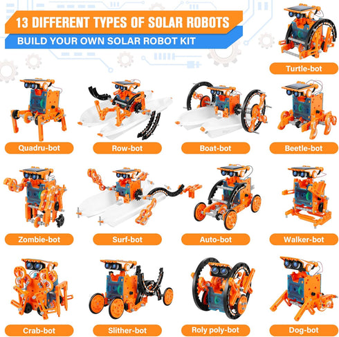 13-in-1 8-12, 8 9 10 11 12 STEM Education Solar Robot Toys for Age DIY Building Science Experiment Robots Kit Birthday