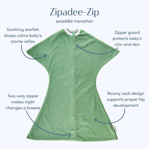 0.8 (6-12 SleepingBaby Zipadee-Zip Fleece Transition Swaddle - Arms-Out Wearable Blanket for Baby Sleep, Soft