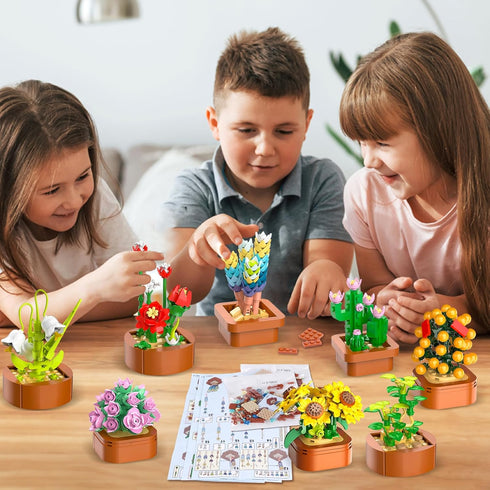 12 Flowers Succulents Mini Building Set, 1403PCS Botanical Collection for Home Décor, Creative Building Project for