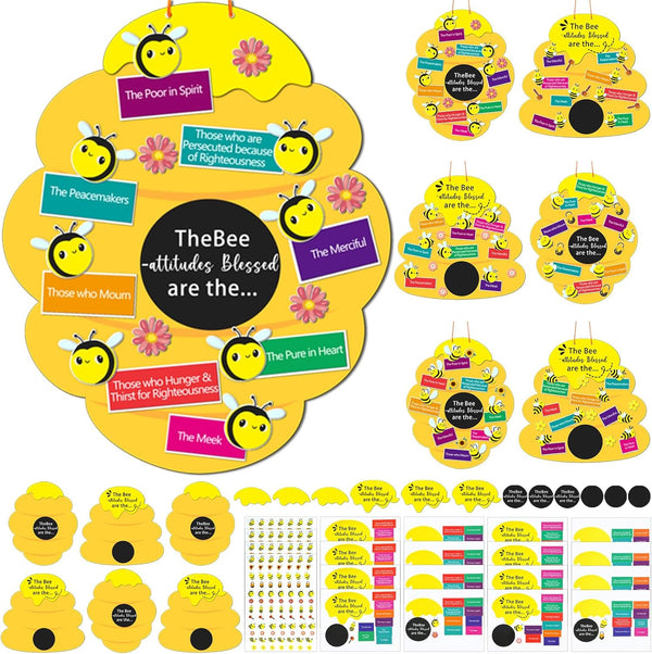 Memorywuu 24 Sets Bee Attitude Sign Craft Kit Beatitudes VBS Sunday School Craft