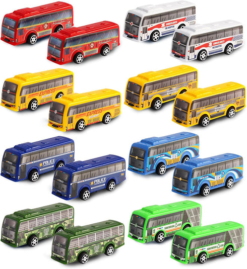HSMQ 16 Pcs Pull Back City Bus Vehicles Toys Set, Mini Pull Back