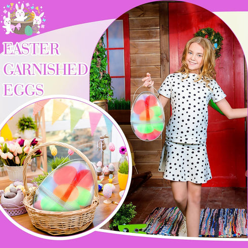 8 10 Inch Funtery Pcs Jumbo Easter Eggs Plastic Giant Easter Eggs with Handles, Clear Large Baskets Fillable Big Bunny