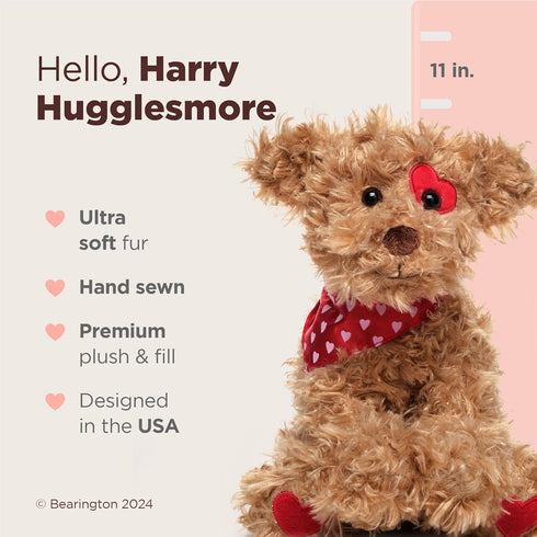 Bearington Harry Hugglesmore Valentine's Day Stuffed Animal, 11 Inch Brown Puppy, Ideal for Gifts