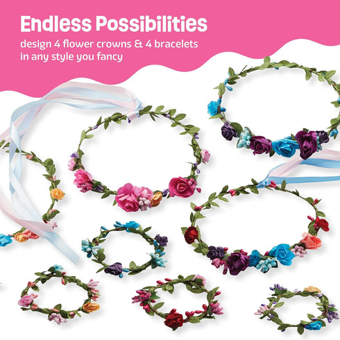 Flower Crown & Bracelet Making Kit for Kids, Crafts for Girls Ages 6-8, Birthday Gifts for DIY Hair Accessories