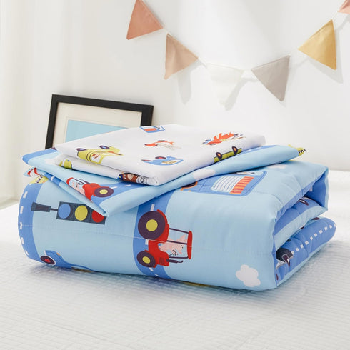 4-Piece Set, 1 1 1 1 Set, Set, PINNKKU Toddler Bedding Includes Flat Sheet, Fitted Sheet, Comforter and Reversible