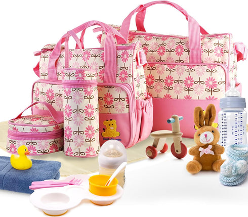 Diaper Bags Tote Set for Boys and Girls - Portable Nappy Changing Bags, Large 5PCS Travel Diaper Bag Set