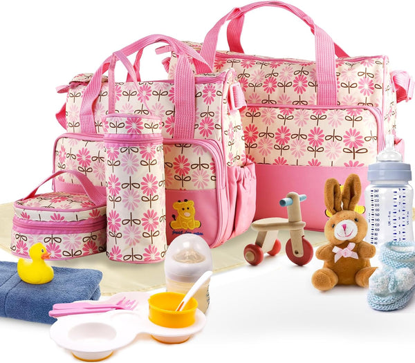 Diaper Bags Tote Set for Boys and Girls - Portable Nappy Changing Bags, Large 5PCS Travel Diaper Bag Set