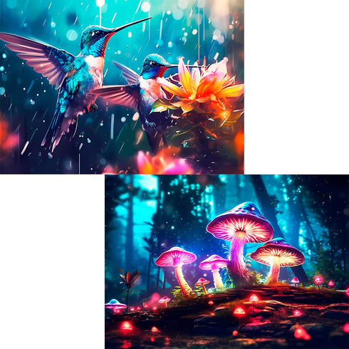 2 Pack 1000 Piece Puzzles for Adults - 2000 Piece Jigsaw Puzzles - Hummingbird Mushroom for White Elephant Gifts