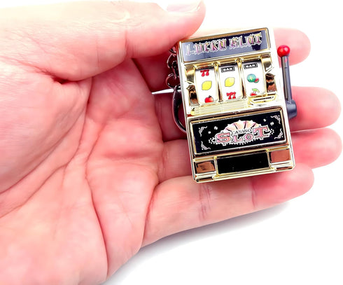Mini Slot Machine Toy, Funny Lucky Bank with Spinning Reel and Keychain for Festivals