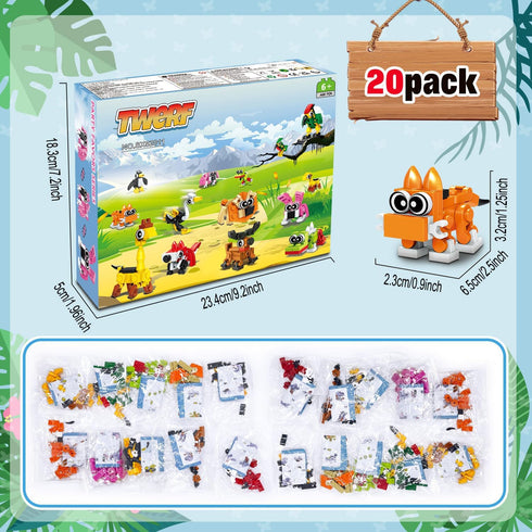 TWERF 20 Pack 6-12+ Party Favors for Kids- Animals Building Blocks Toy Goody Bags Stuffers Classroom Prizes Easter