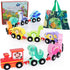 HELLOWOOD Dinosaur Toys for Toddlers Age 2-4, Wooden Dinosaur Train Set with Playmat and Storage Bag