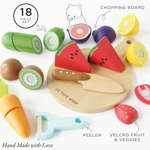Le Toy Van Wooden Chopping Board and Super Food Set for Pretend Play - Suitable for Boys & Girls 24+ Months