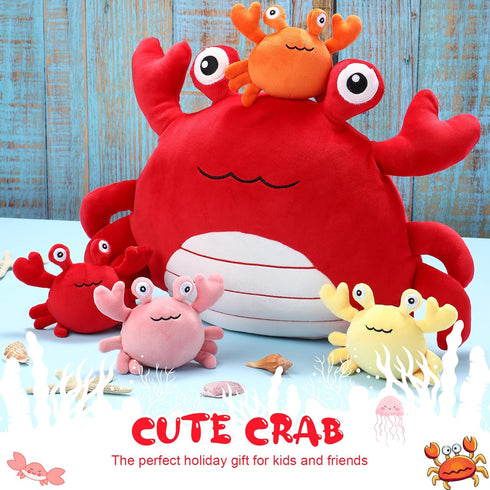 5 4 DoubleFill Pcs Crab Stuffed Animal Plush Toys Crab Mom with Baby Plushies Sea Ocean Stuffed Animal Pillows, Gifts