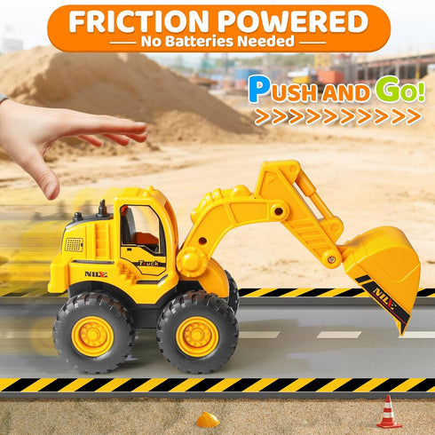 3, 4, 5 (2 Pack) Beestech Construction Toys, Friction Powered Excavator Loader Truck Vehicles, Beach Sand Sandbox Toys