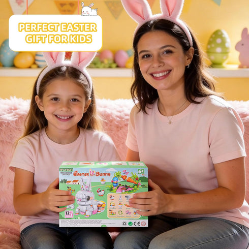 WuNian 12 Packs Sets 12 2 6+ Prefilled Easter Eggs with Bunny Building Blocks in Easter Basket Stuffers Building Toys