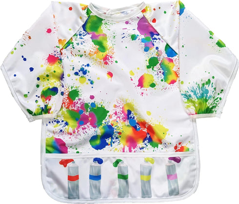 Toddler Art Smock & Baby Bib, Full Sleeve Waterproof Crafts Cover, Paint Apron for Kids 1-3 Years